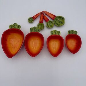 Pier 1 Imports Ceramic Carrot Measuring Cups and Spoons Set 8 Piece Orange Green